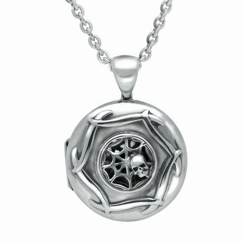 Sterling Silver Spider Web Skull Locket D