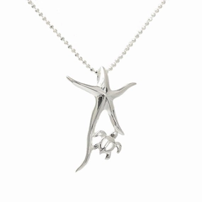 Sterling Silver Starfish and Honu (Hawaiian Turtle) Pendant (Chain Sold Separately)