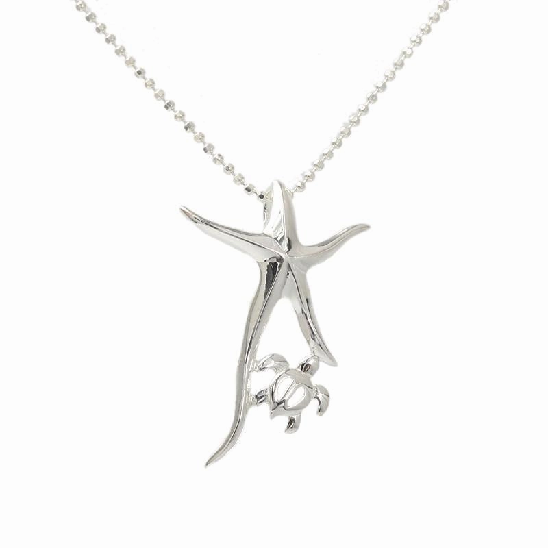 Sterling Silver Starfish and Honu (Hawaiian Turtle) Pendant (Chain Sold Separately)