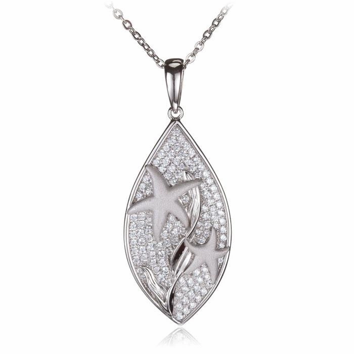 Sterling Silver Starfish Pave CZ Teardrop Pendant (Chain Sold Separately)