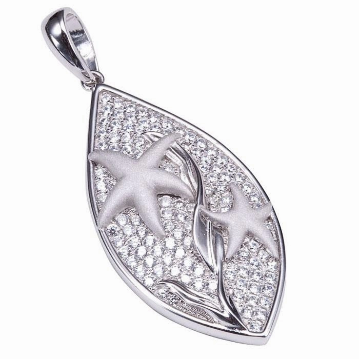 Sterling Silver Starfish Pave CZ Teardrop Pendant (Chain Sold Separately)