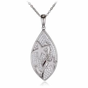 Sterling Silver Starfish Pave CZ Teardrop Pendant (Chain Sold Separately)