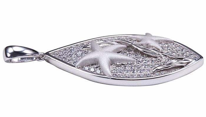 Sterling Silver Starfish Pave CZ Teardrop Pendant (Chain Sold Separately)