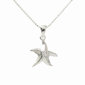 Sterling Silver Starfish with CZ High Polish Finish Pendant (Chain Sold Separately)