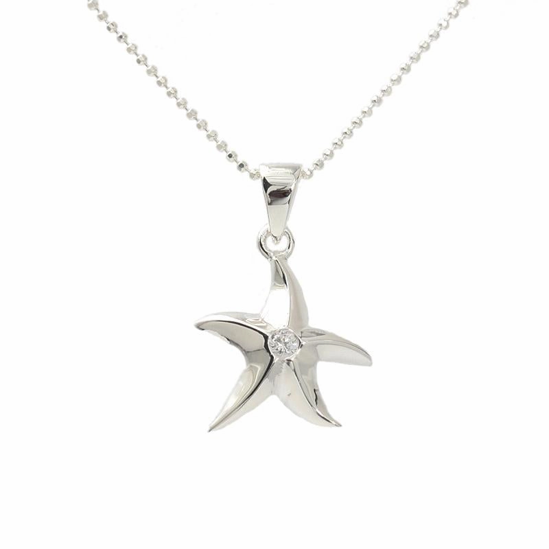 Sterling Silver Starfish with CZ High Polish Finish Pendant (Chain Sold Separately)