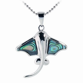 Sterling Silver Stingray with Abalone Inlaid Pendant (Chain Sold Separately)