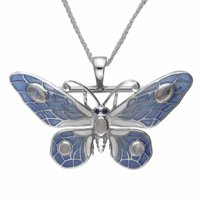 Sterling Silver Style & Fashion Moonstone Sapphire Enamel Butterfly Necklace
