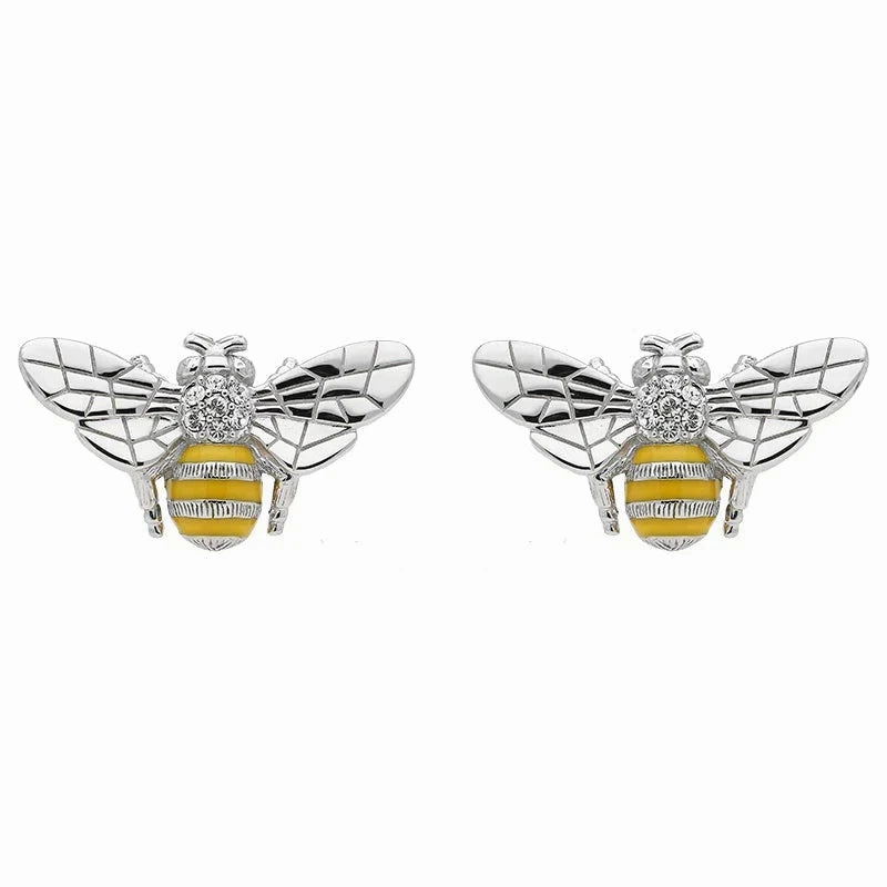 Sterling Silver Swarovski Crystal Enamel Bee Two Piece Set