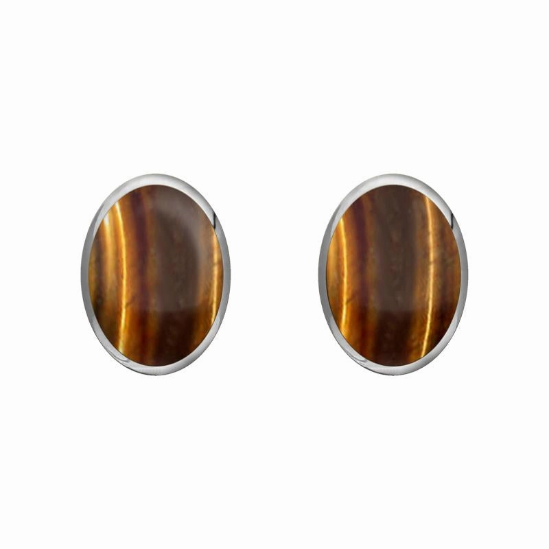 Sterling Silver Tigers Eye 7 x 5mm Classic Small Oval Stud Earrings