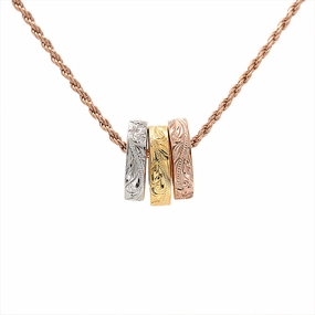 Sterling Silver Tri-Color Hawaiian Scroll Three Ring Pendant (Chain Sold Separately)