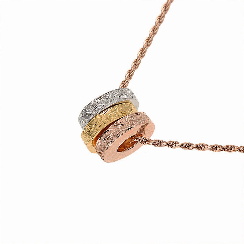 Sterling Silver Tri-Color Hawaiian Scroll Three Ring Pendant (Chain Sold Separately)