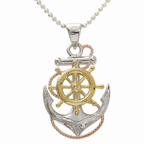 Sterling Silver Tri-Color Plated Anchor Pendant (Chain Sold Separately)