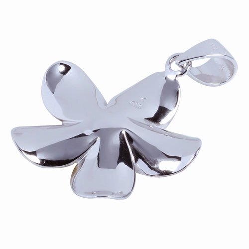 Sterling Silver Tri-Color Plumeria with CZ Pendant (M/L) (Chain Sold Separately)