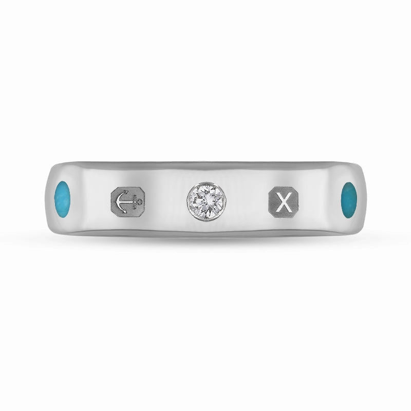 Sterling Silver Turquoise 0.08ct Diamond Queen's Jubilee Hallmark 5mm Ring D