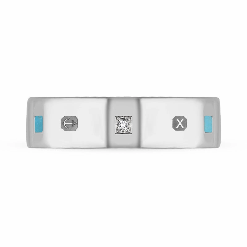 Sterling Silver Turquoise 0.18ct Diamond Queen's Jubilee Hallmark Princess Cut 6mm Ring D
