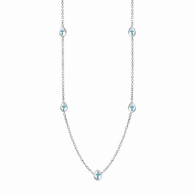 Sterling Silver Turquoise Cross Link Disc Chain Necklace