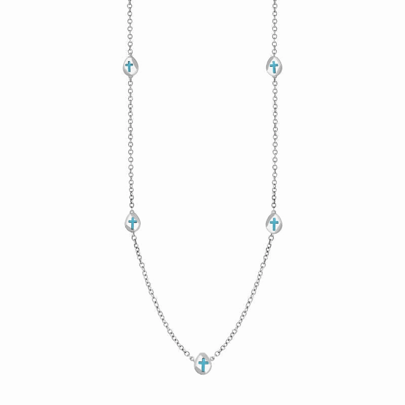 Sterling Silver Turquoise Cross Link Disc Chain Necklace