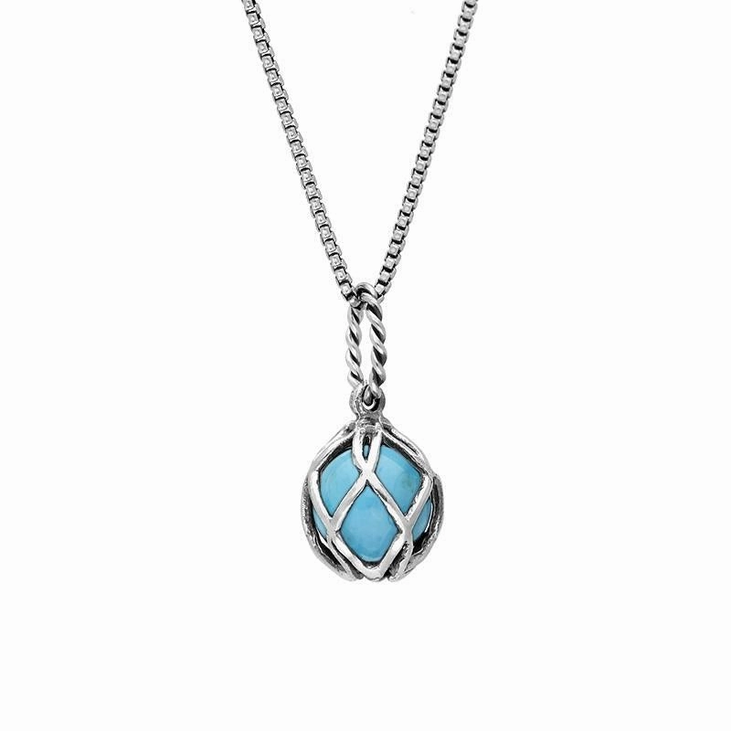 Sterling Silver Turquoise Emma Stothard Silver Darling 8mm Float Charm Necklace