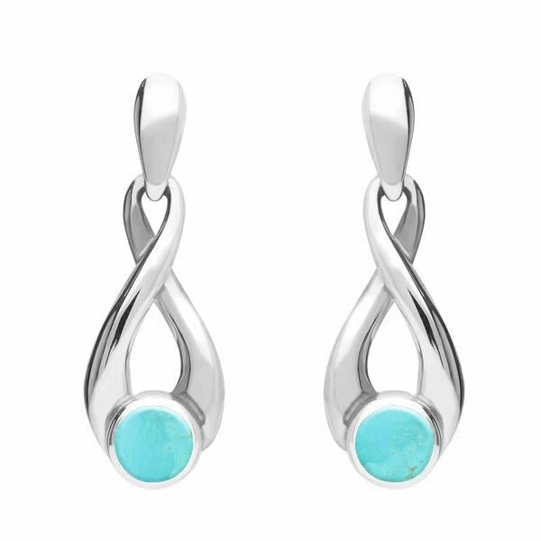 Sterling Silver Turquoise Eternity Loop Drop Earrings