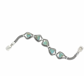 Sterling Silver Turquoise Five Stone Triangular Marquise Foxtail Bracelet D
