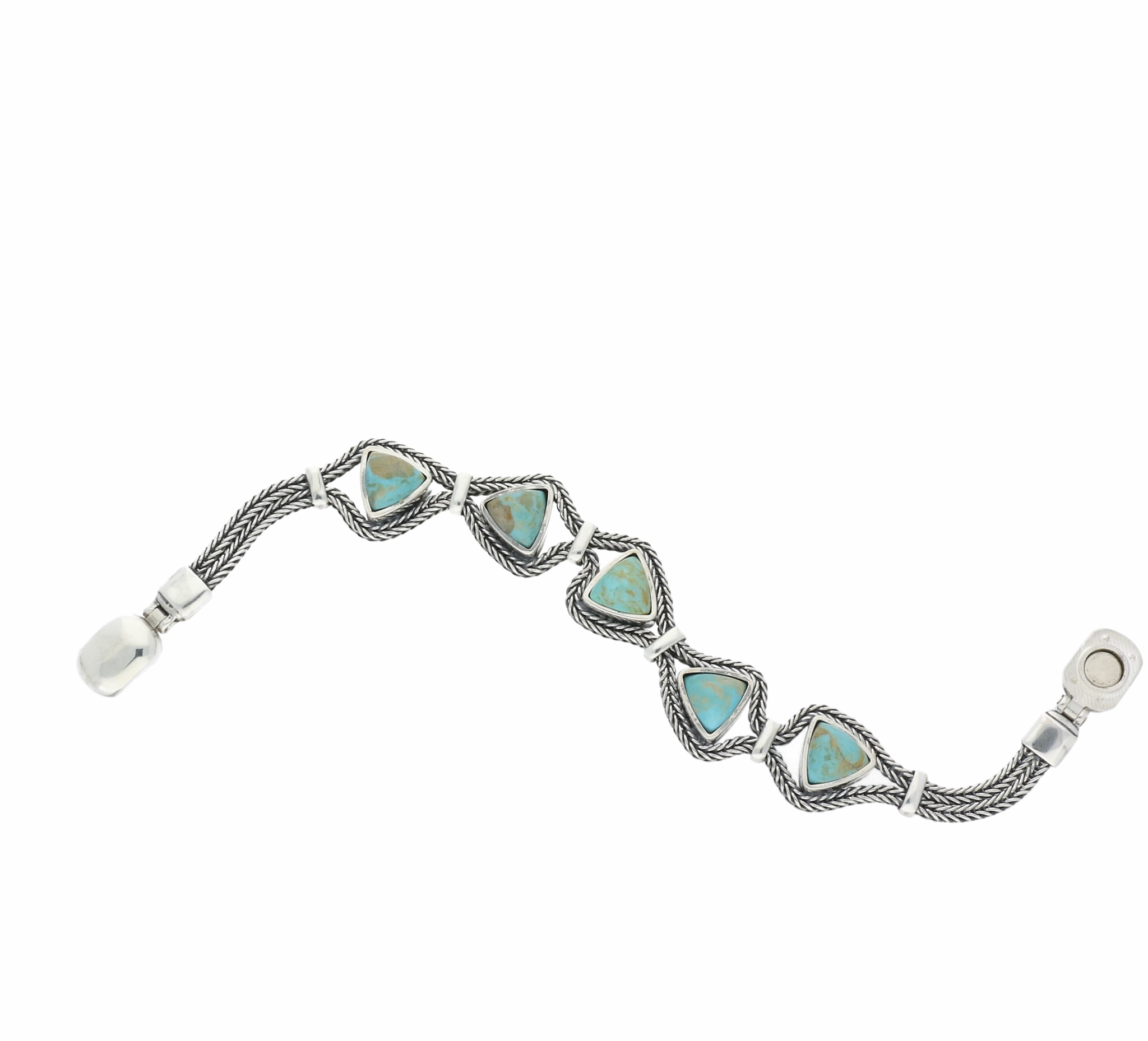 Sterling Silver Turquoise Five Stone Triangular Marquise Foxtail Bracelet D