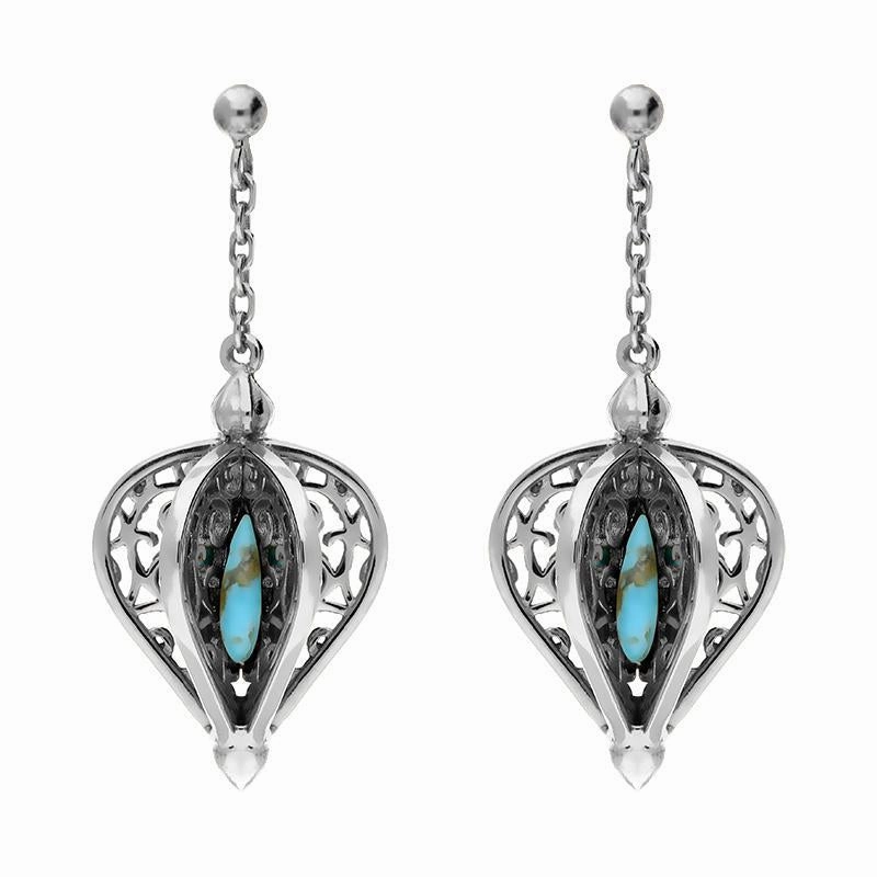 Sterling Silver Turquoise Flore Filigree Drop Earrings