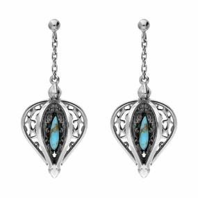 Sterling Silver Turquoise Flore Filigree Drop Earrings