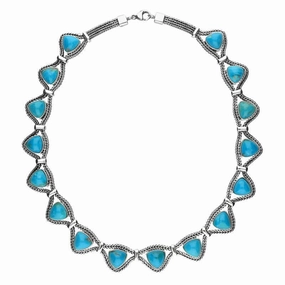 Sterling Silver Turquoise Foxtail Seventeen Stone Triangle Necklace D