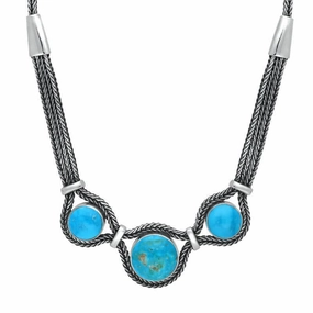 Sterling Silver Turquoise Foxtail Three Stone Necklace D