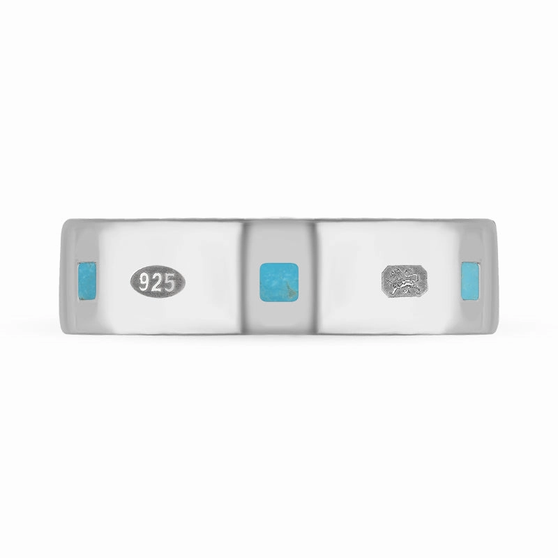Sterling Silver Turquoise King's Coronation Hallmark Princess Cut 6mm Ring D