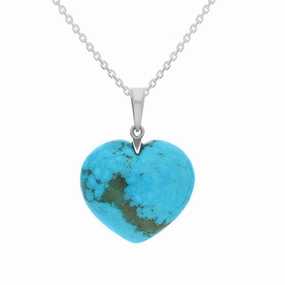 Sterling Silver Turquoise Large Carved Heart Necklace