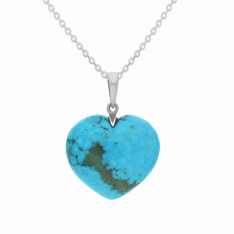 Sterling Silver Turquoise Large Carved Heart Necklace