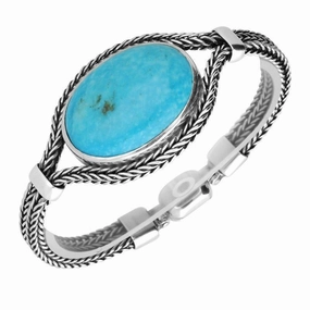 Sterling Silver Turquoise Large Landscape Oval Foxtail Bracelet D