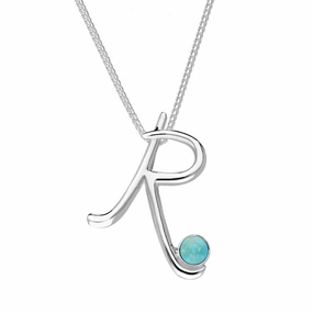 Sterling Silver Turquoise Love Letters Initial R Necklace