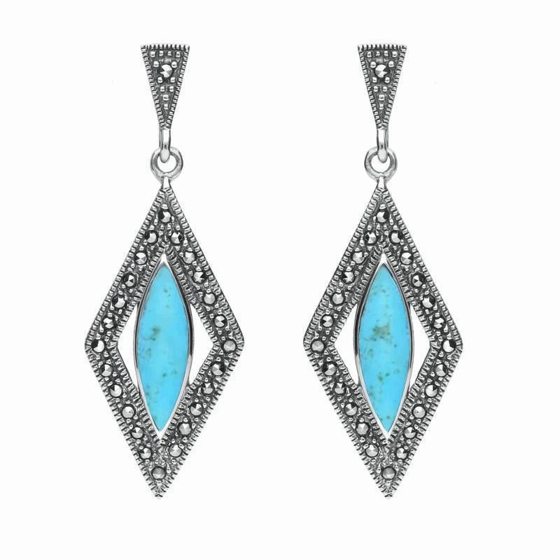 Sterling Silver Turquoise Marcasite Diamond Shaped Earrings