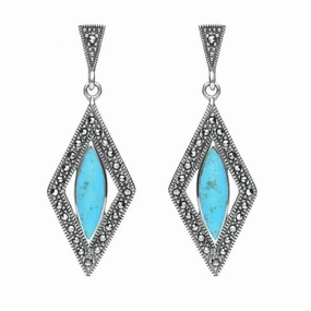 Sterling Silver Turquoise Marcasite Diamond Shaped Earrings