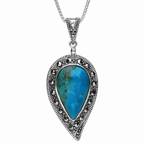 Sterling Silver Turquoise Marcasite Pear Necklace
