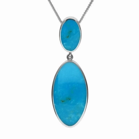 Sterling Silver Turquoise Oval Drop Necklace