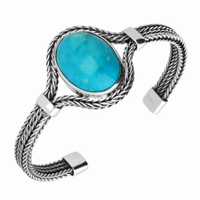 Sterling Silver Turquoise Oval Foxtail Bangle