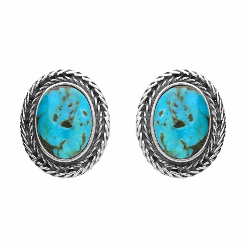 Sterling Silver Turquoise Oval Foxtail Stud Earrings D
