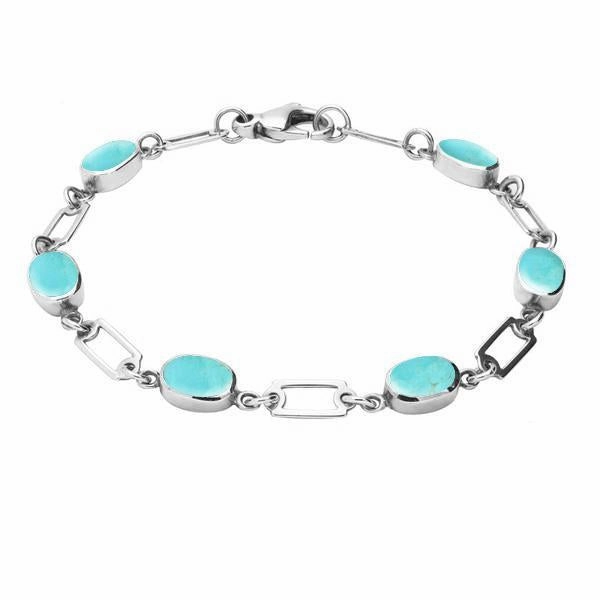Sterling Silver Turquoise Oval Linked Bracelet