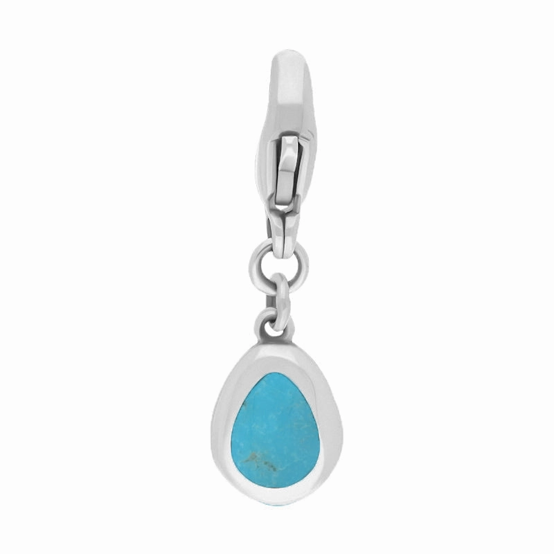 Sterling Silver Turquoise Pear Shaped Fleur De Lis Clip Charm