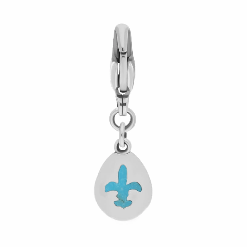 Sterling Silver Turquoise Pear Shaped Fleur De Lis Clip Charm