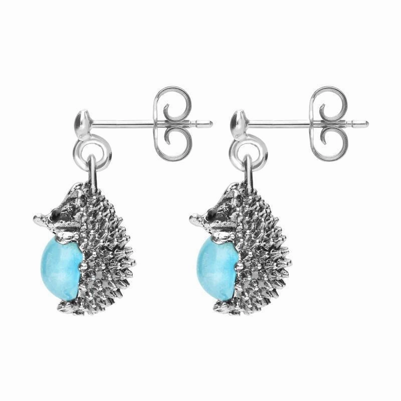 Sterling Silver Turquoise Tiny Hedgehog Drop Earrings