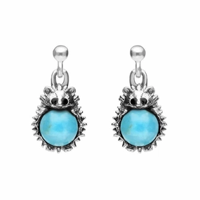 Sterling Silver Turquoise Tiny Hedgehog Drop Earrings