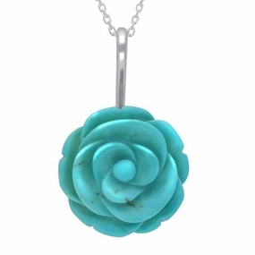 Sterling Silver Turquoise Tuberose 20mm Rose Necklace