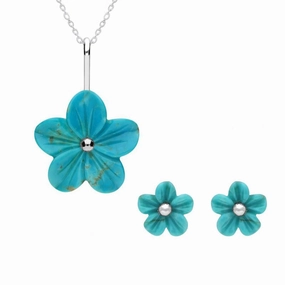 Sterling Silver Turquoise Tuberose 22mm Desert Rose Two Piece Set