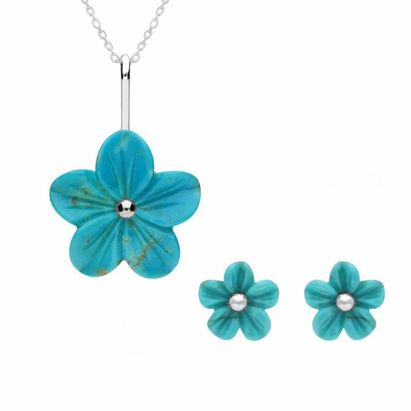 Sterling Silver Turquoise Tuberose 22mm Desert Rose Two Piece Set