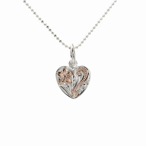 Sterling Silver Two Tone Pink Gold Plated Hawaiian Scroll Heart Pendant (Chain Sold Separately)