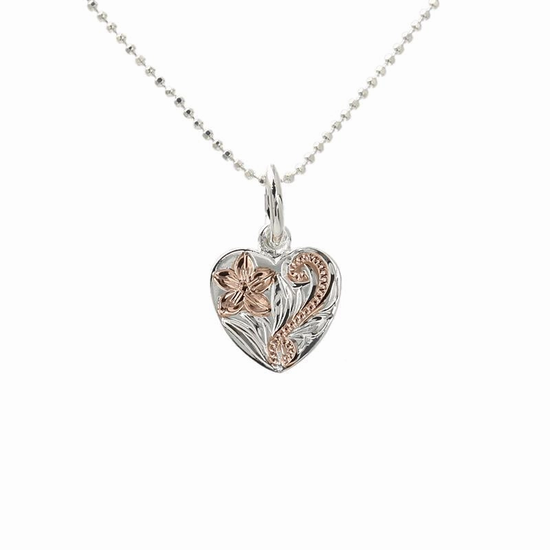 Sterling Silver Two Tone Pink Gold Plated Hawaiian Scroll Heart Pendant (Chain Sold Separately)